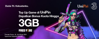 Top Up Game di UniPin dan Dapatkan Bonus Kuota Hingga 3GB dari 3!